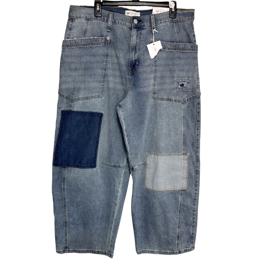 Jessica Simpson Cherry Barrel Jeans Women Sz 14 Patchwork Distress Cropped NEW
